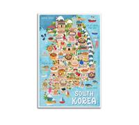 UNSGA Map Poster Asia South Korea Food Map Poster Decorative Painting Canvas Wall Posters And Art Picture Print Modern Family Bedroom Decor Posters 12x18inch(30x45cm)
