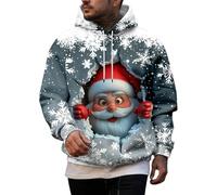 Unsiex Ugly Christmas Pullover Sweatshirts 3D Print Novelty Xmas Long Sleeve Crewneck Sweater Shirt for Party Sports Pullover Winter Running Jumper Sweater Xmas Hoodie (Navy,L)