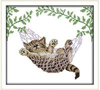 Unstamped Cross Stitch Kits, A Cat on a Basket Animals Awesocrafts Easy Patterns Cross Stitching Embroidery Kit Supplies Christmas Gifts, Counted (Cat, Counted)