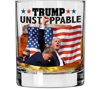 Unstoppable President Whiskey Bourbon Glass by Patriots Cave - 10.5 oz. Made in USA, Dishwasher Safe! Survived Shot Assassination Attempt, Patriotic Gift