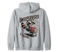 Unsupervised And Thriving Raccoon Coffee Chaos Zip Hoodie