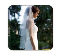 Unsutuo 2 Tier Bride Wedding Veil Pencil Edge Bridal Tulle Veil Short Blusher Veil with Comb for Women(Ivory), Ivory, One Size
