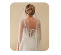 Unsutuo Wedding Juliet Cap Veil 1 Tier Cathedral Veil Bridal Tulle Veil with Lace Applique Crystal Headbands for Women and Girls (Ivory)