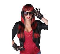 Untamed Black & Red Long Wig Ladies Devil Fancy Dress Halloween Costume Wig