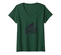 Untamed Spirit: Wild Wolf Howl for Free Souls V-Neck T-Shirt, Women, Forest Green, XL