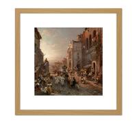 Unterberger Procession In Naples Painting 8X8 Inch Square Wooden Framed Wall Art Print Picture with Mount Artery8 Light Oak One Size