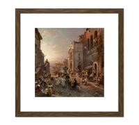 Unterberger Procession In Naples Painting 8X8 Inch Square Wooden Framed Wall Art Print Picture with Mount Artery8 Brown One Size