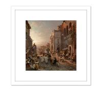 Unterberger Procession In Naples Painting 8X8 Inch Square Wooden Framed Wall Art Print Picture with Mount Artery8 White One Size