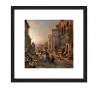 Unterberger Procession In Naples Painting 8X8 Inch Square Wooden Framed Wall Art Print Picture with Mount Artery8 Black One Size