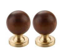 UNTERING 2pcs Classical Wood & Brass Cabinet Pull Round Knob Round Drawer Vintage Styles Set for Drawers & Furniture Furniture Handle
