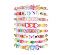 UNTERING 8PCS Stackable Friendship Bracelets Adjustable Wrist Jewelry For Girls Women Rainbow Beads With Heart Charm Adjustable Handmade Friendship Bracelets