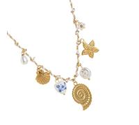 UNTERING Adjustable Knot Rope Chain Necklace With Shell Starfishes/Sun Moon/Sea Horse Pendant For Vacation Jewelry Accessories Multi Alloy Rope Necklace