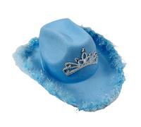 UNTERING Cosplay Party Cowgirl Hat For Women Furry Brim Cowboy Fashion Music Festival Fedoras Rhinestone Crowns Top Cap Crown Hat For Party Cosplay