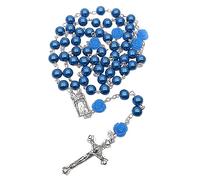 UNTERING Cross Rosary Necklace Glass Beads Rose Flower Crucifix Charm Clavicle Chain Religious Jewelry Long Choker Rose Flower