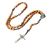UNTERING Crosses Pendant Rosary Wood Beads Chain Necklace Spiritual Jewelry Religious Catholic Devotional Wood Beads Rosary Necklace