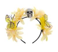 UNTERING Halloween Flower Skull Headband Butterfly Hair Decoration Day Of The Dead Band Cosplay Costume Accessories Halloween Headbands
