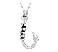 UNTERING Men Women Pendant Fishing Hook Memorial Urn Necklace Stainless Steel Certainment Jewelry For Necklace Boys Gift Memorial Jewelry For Ashes