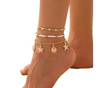 UNTERING Tropicals Anklet Collection Multilayer Seashells Starfishes Charm Adjustable Foot Chain Accessories Puka Shell Foot Chain Jewelry