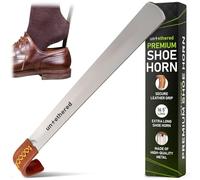 Untethered Metal Shoe Horn | Long Handle For Seniors, Premium Leather Handle, Long Boot Shoe Horn, Long Handle for Men and Women. 16.5 Inches, Silver, 16.5 Inches