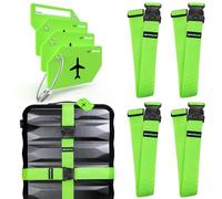 Untethered Ultimate Travel Set: 4 Premium Luggage Straps and 4 Silicone Tags - Secure & Identify Your Bags with Ease (Green + Tags)
