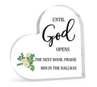 Until God Opens The Next Door Christian Acrylic Heart Shaped Keepsake Gift For Women Inspirational Religious Gifts For Her Christmas Mom Sister Friend 15x15 CM Desktop Art Decoration