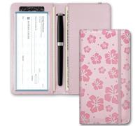 UntilPlan Printed Checkbook Cover, Slim Durable, RFID Blocking Premium Leather Checkbook, Duplicate Checks for Women Men (Floral-Hibiscu)