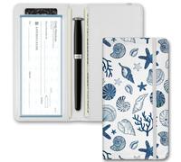 UntilPlan Printed Checkbook Cover, Slim Durable, RFID Blocking Premium Leather Checkbook, Duplicate Checks for Women Men (Print-Conch)