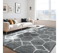 Untimaty Geometric Rugs Living Room - 160x230cm Extra Large Grey White Rug, Ultra Soft Fluffy Shaggy Rug for living room, Washable Anti Slip Area Rug Carpet for bedroom Kid Baby Room Dorm Lounge Decor