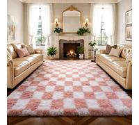 Untimaty Rugs Living Room - 160x230cm Classic Checkered Large Pink and White Ultra Soft Fluffy Bedroom Area Rugs Washable Anti-Slip Backing Carpet Nursery Kids Room Modern Floor Home Decor