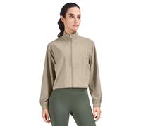 Untiruner Women's Athletic Running Yoga Gym Track Zip Up Cropped Jackets UPF 50+ Sun Protection Long Sleeve Workout Shirts, Gravel, Small