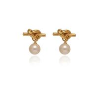 Untold Stories 18K Gold Pearl Knot Stud Earrings, Waterproof,Hypoallergenic earrings, Classic,Gold Stud Earrings for Women