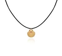 Untold Stories 18k Gold Plated Shell Pendant Necklace, Black Leather Cord, Shell Gold Necklace, Summer Gift for Women, Beach Boho Jewellery