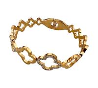 Untold stories Elegant Four Leaf Clover Gold Bangle, Gold-Plated with Crystal Accents, Hinged Design, Dupe Bracelet for Women, Hypoallergenic, Tarnish Free Jewellery