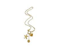 Untold Stories Gold-Plated Beach Charm Necklace with Starfish, Shell and Heart Pendants, Faux Pearl Accents, Necklace for Women and Girls