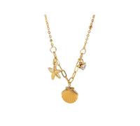 Untold Stories Gold-Plated Seashell and Starfish Charm Anklet, Beach Theme, Chain Link Design, Hypoallegenic, Adjustable Shell Anklet