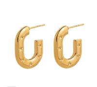 Untold Stories Gold Plated Star Embossed Hoop Earrings, Stainless Steel Modern Stud Design for Women, High Polish Finish, Hypoallergenic Tarnish Free Jewellery for Women