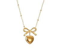 Untold Stories Jewellery Store Women's 18K Gold Plated Stainless Steel Heart Bow Pendant Necklace - Adjustable, Glossy Finish, Every Occasions, Hypoallergenic Gold Necklace
