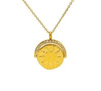 Untold Stories Sun Moon Pendant Necklace For Women, Gold-Plated Stainless Steel Chain, Crystal Accents, Interchangable Sun Moon Motif, Waterproof and Hypoallegenic