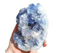 Untreated Blue Celestite Crystal Geode Natural Irregular Blue Celestite Crystal Mineral Specimens Ornaments for Reiki Healing Home Art Decor,200~300g(400~500g)