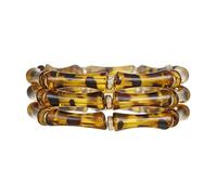 Unurgoonit Tortoise Shell Bamboo Bangle Bracelet for Women - 3-Layer Acrylic Stretch Cuff with Faux Tortoiseshell Pattern - Retro Stackable Jewelry, Acrylic, no gemstone