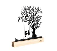 UNUS Decorative Tree Stand, Children on the Swing, Black Metal Stand with Bamboo Base, Decoration for Windowsill, Dining Table, Living Room, Spring Decoration