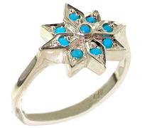 Unusual 925 Solid Sterling Silver Genuine Natural Turquoise Star Cocktail Ring - Size Q