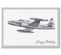 Unusual Birthday Cards - Unique Airplane Handmade Drawings Special WW2 Military (Lockheed Shooting Star Aircraft Card)