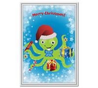 Unusual Christmas Cards for Kids & Children - Funny Octopus design - Merry Xmas Greetings - Cute Cool Cartoon Wishes School Friends Teachers and Family - Blank inside to write own message