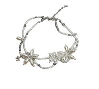 Unusual heavy flower pendant aesthetic necklace jewelry, double layered pearl flower shaped niche high-end collarbone chain