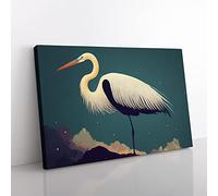 Unusual Heron Bird Canvas Wall Art Print Ready to Hang, Framed Picture for Living Room Bedroom Home Office Décor, 76x50 cm (30x20 Inch)