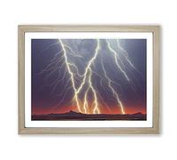 Unusual Lightning Storm Framed Print | A4 Oak Framed Wall Art | Ready to Hang | Modern Landscape Picture | Living Room Bedroom Lounge Office