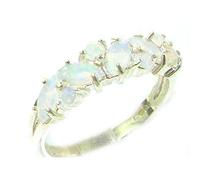 Unusual Solid Sterling Silver Ring, Natural Fiery Australian Opal Eternity Ring | Size U | Multicolor Stone Promise Ring for Girlfriend