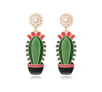Unusual Unique Cactus Plant Dangle Earrings for Women Enamel Colorful Tropical Quirky Kawaii Cute Vacation Statement Fashion Jewelry
