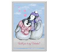Unusual Valentines Cards for Wife Girlfriend Fiancee Unique Penguin Design (Will you be my Valentine Card)